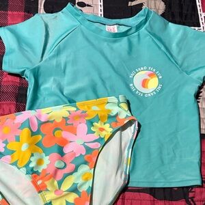 Cat & Jack Teal and Floral Kids Swim Rashguard